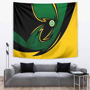 Comoros Tapestry - Green Black Yellow Swirl Design and National Emblem Pattern