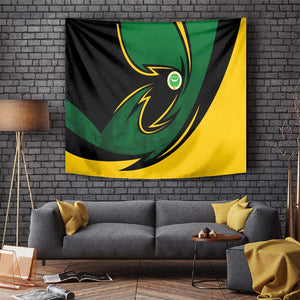 Comoros Tapestry - Green Black Yellow Swirl Design and National Emblem Pattern