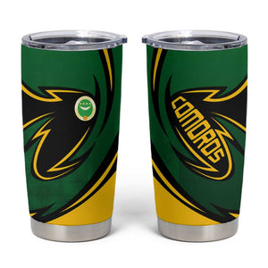 Comoros Tumbler Cup - Green Black Yellow Swirl Design and National Emblem Pattern