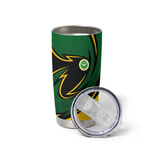 Comoros Tumbler Cup - Green Black Yellow Swirl Design and National Emblem Pattern