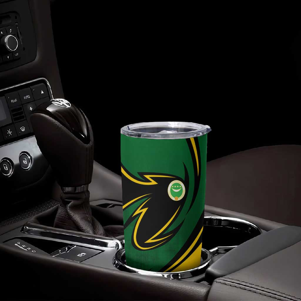 Comoros Tumbler Cup - Green Black Yellow Swirl Design and National Emblem Pattern