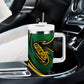 Comoros Tumbler With Handle - Green Black Yellow Swirl Design and National Emblem Pattern