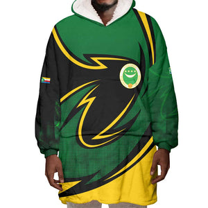 Comoros Wearable Blanket Hoodie - Green Black Yellow Swirl Design and National Emblem Pattern