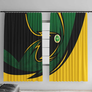 Comoros Window Curtain - Green Black Yellow Swirl Design and National Emblem Pattern