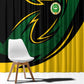 Comoros Window Curtain - Green Black Yellow Swirl Design and National Emblem Pattern