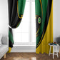 Comoros Window Curtain - Green Black Yellow Swirl Design and National Emblem Pattern