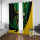Comoros Window Curtain - Green Black Yellow Swirl Design and National Emblem Pattern