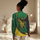 Comoros Women Casual Shirt - Green Black Yellow Swirl Design and National Emblem Pattern