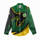 Comoros Women Casual Shirt - Green Black Yellow Swirl Design and National Emblem Pattern