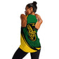 Comoros Women Racerback Tank - Green Black Yellow Swirl Design and National Emblem Pattern