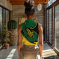Comoros Women Sleeveless Polo Shirt - Green Black Yellow Swirl Design and National Emblem Pattern