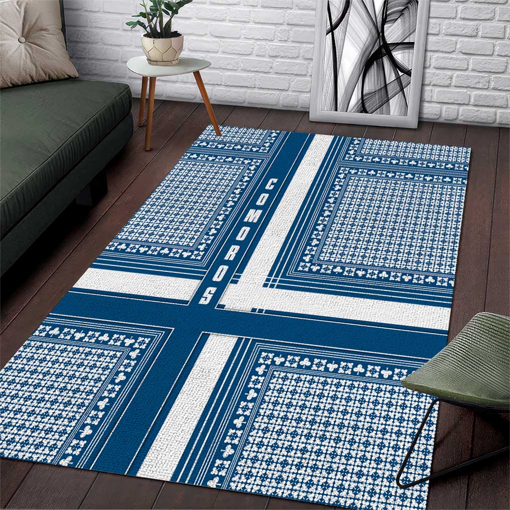 Comoros Area Rug - Blue and White Traditional Geometric Pattern and National Flag Detail
