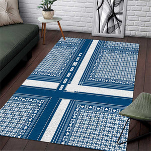 Comoros Area Rug - Blue and White Traditional Geometric Pattern and National Flag Detail