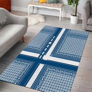 Comoros Area Rug - Blue and White Traditional Geometric Pattern and National Flag Detail
