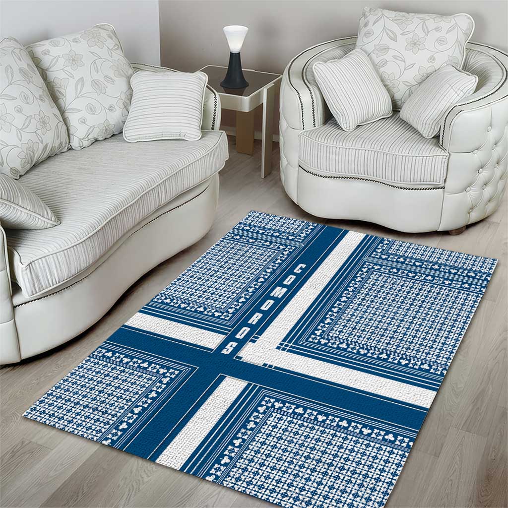 Comoros Area Rug - Blue and White Traditional Geometric Pattern and National Flag Detail