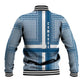 Comoros Baseball Jacket - Blue and White Traditional Geometric Pattern and National Flag Detail