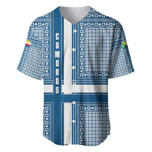 Comoros Baseball Jersey - Blue and White Traditional Geometric Pattern and National Flag Detail