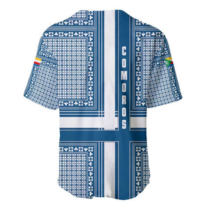 Comoros Baseball Jersey - Blue and White Traditional Geometric Pattern and National Flag Detail