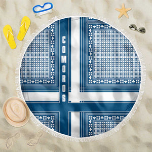 Comoros Beach Blanket - Blue and White Traditional Geometric Pattern and National Flag Detail