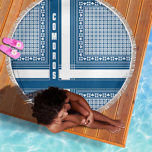 Comoros Beach Blanket - Blue and White Traditional Geometric Pattern and National Flag Detail