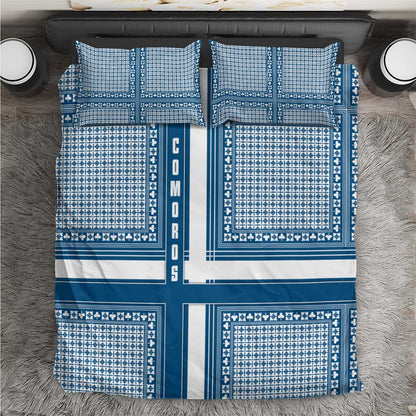 Comoros Bedding Set - Blue and White Traditional Geometric Pattern and National Flag Detail