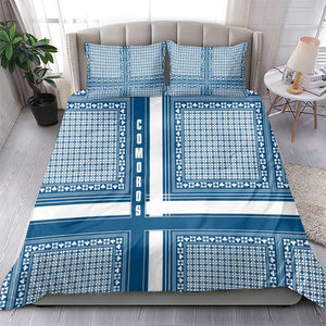 Comoros Bedding Set - Blue and White Traditional Geometric Pattern and National Flag Detail