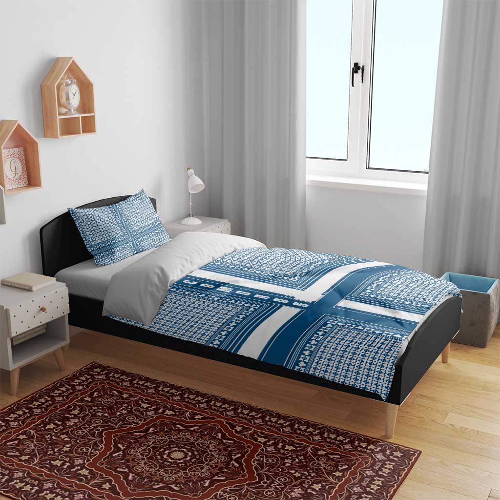 Comoros Bedding Set - Blue and White Traditional Geometric Pattern and National Flag Detail