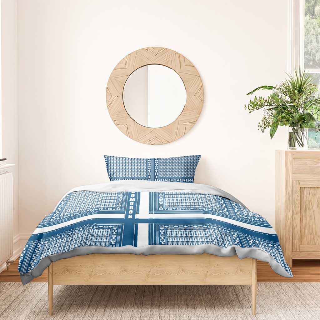 Comoros Bedding Set - Blue and White Traditional Geometric Pattern and National Flag Detail