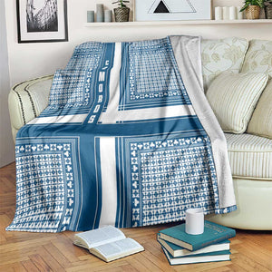 Comoros Blanket - Blue and White Traditional Geometric Pattern and National Flag Detail