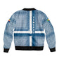 Comoros Bomber Jacket - Blue and White Traditional Geometric Pattern and National Flag Detail