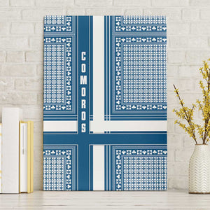 Comoros Canvas Wall Art - Blue and White Traditional Geometric Pattern and National Flag Detail