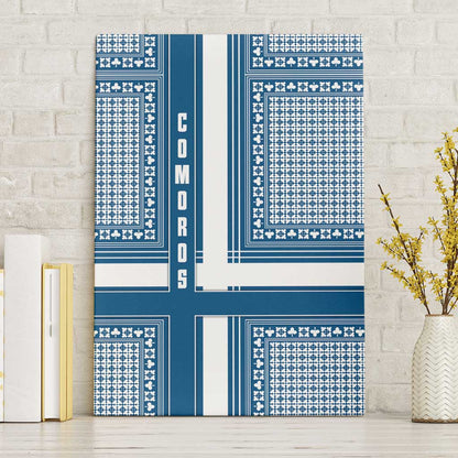 Comoros Canvas Wall Art - Blue and White Traditional Geometric Pattern and National Flag Detail