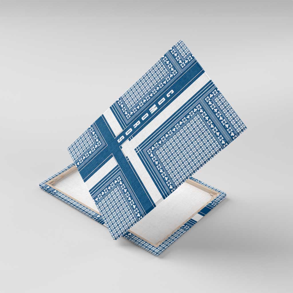 Comoros Canvas Wall Art - Blue and White Traditional Geometric Pattern and National Flag Detail