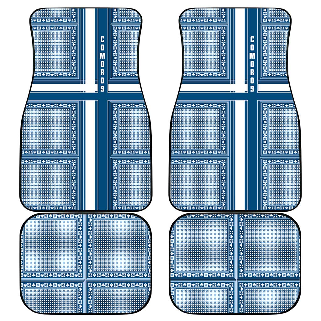 Comoros Car Mats - Blue and White Traditional Geometric Pattern and National Flag Detail