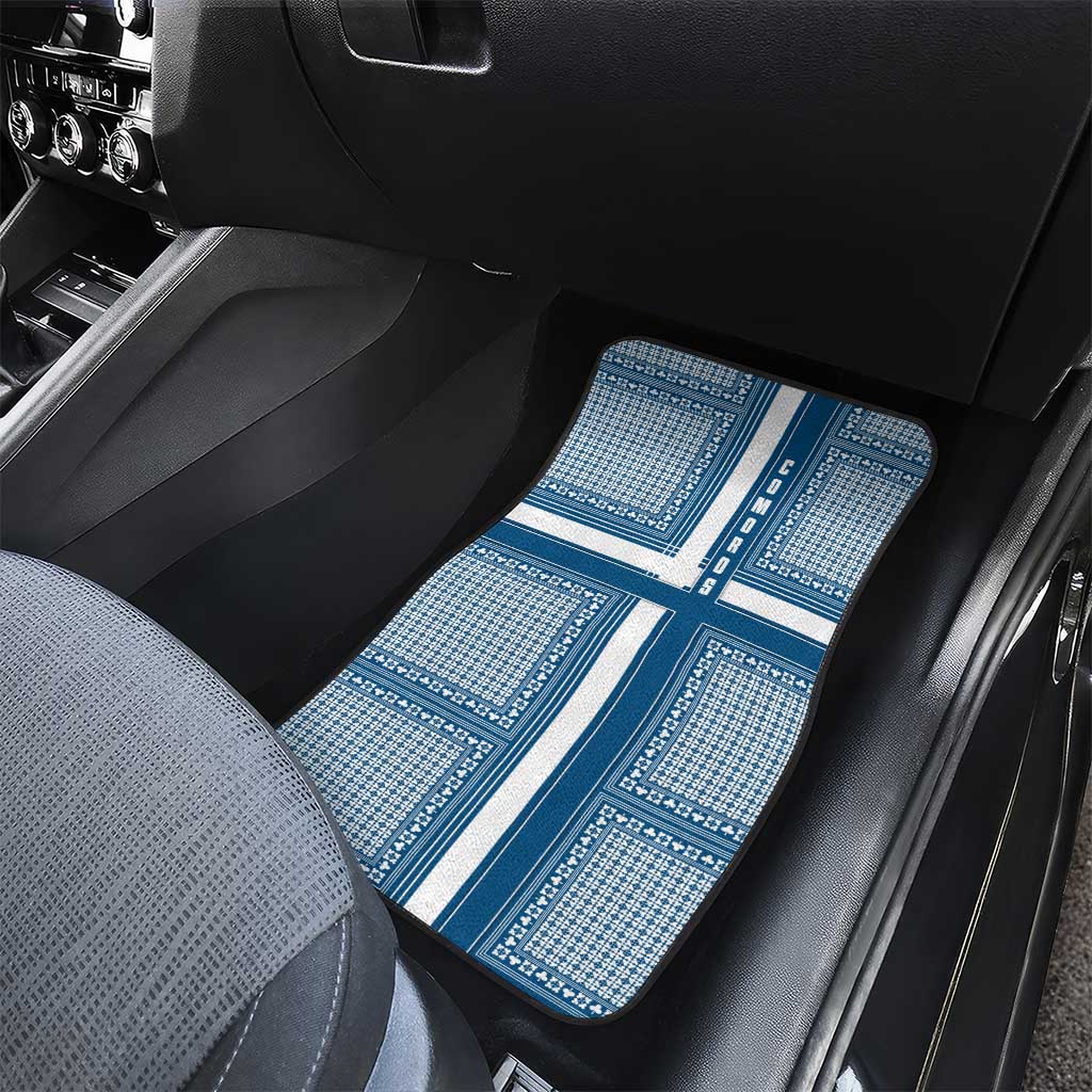 Comoros Car Mats - Blue and White Traditional Geometric Pattern and National Flag Detail