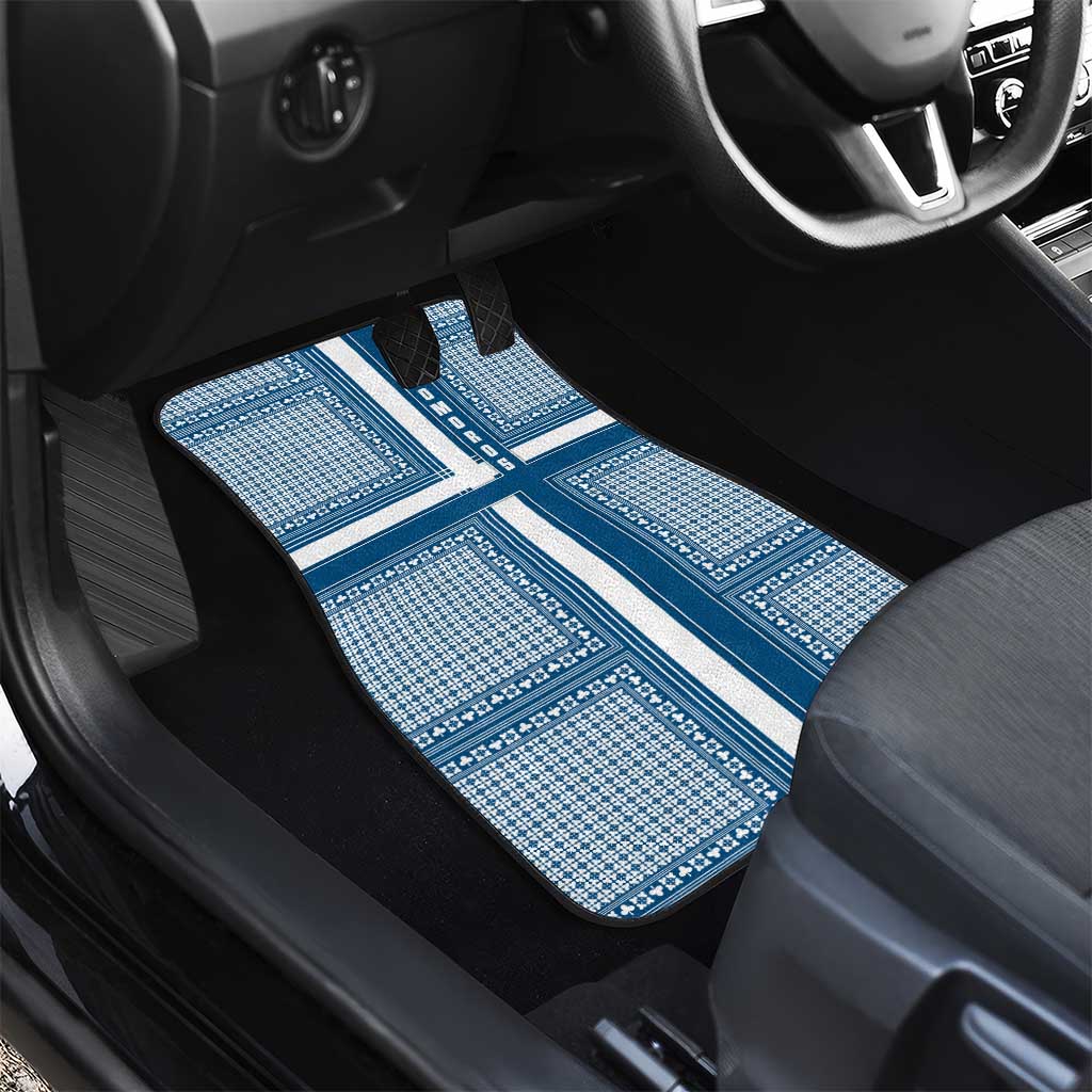 Comoros Car Mats - Blue and White Traditional Geometric Pattern and National Flag Detail
