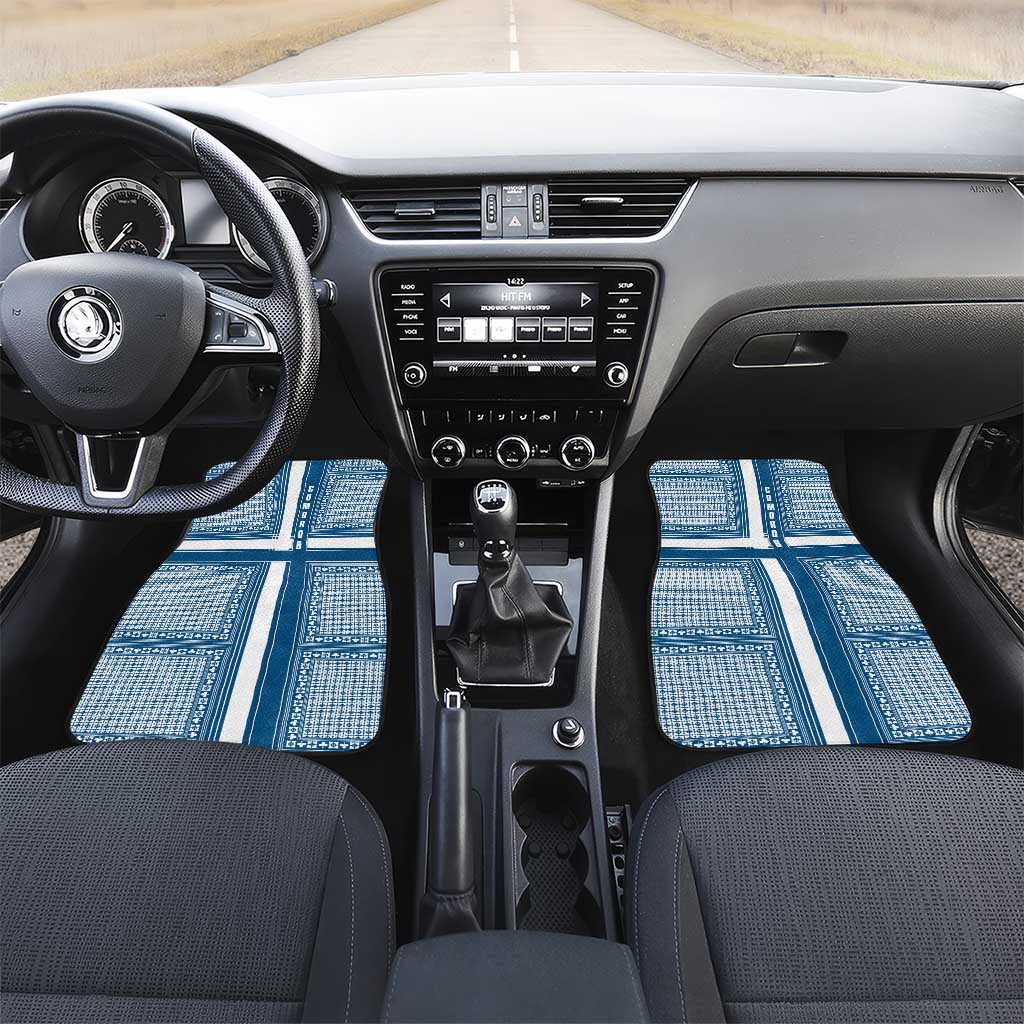 Comoros Car Mats - Blue and White Traditional Geometric Pattern and National Flag Detail