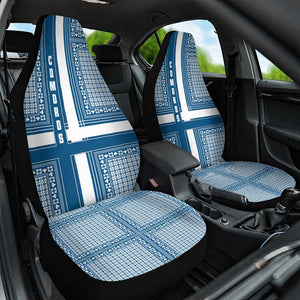 Comoros Car Seat Cover - Blue and White Traditional Geometric Pattern and National Flag Detail