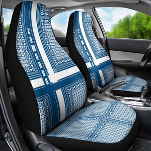 Comoros Car Seat Cover - Blue and White Traditional Geometric Pattern and National Flag Detail
