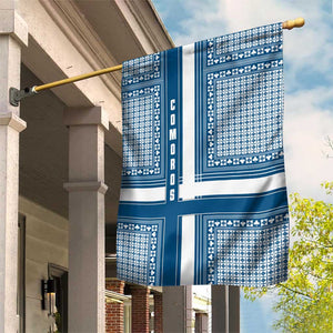 Comoros Garden Flag - Blue and White Traditional Geometric Pattern and National Flag Detail