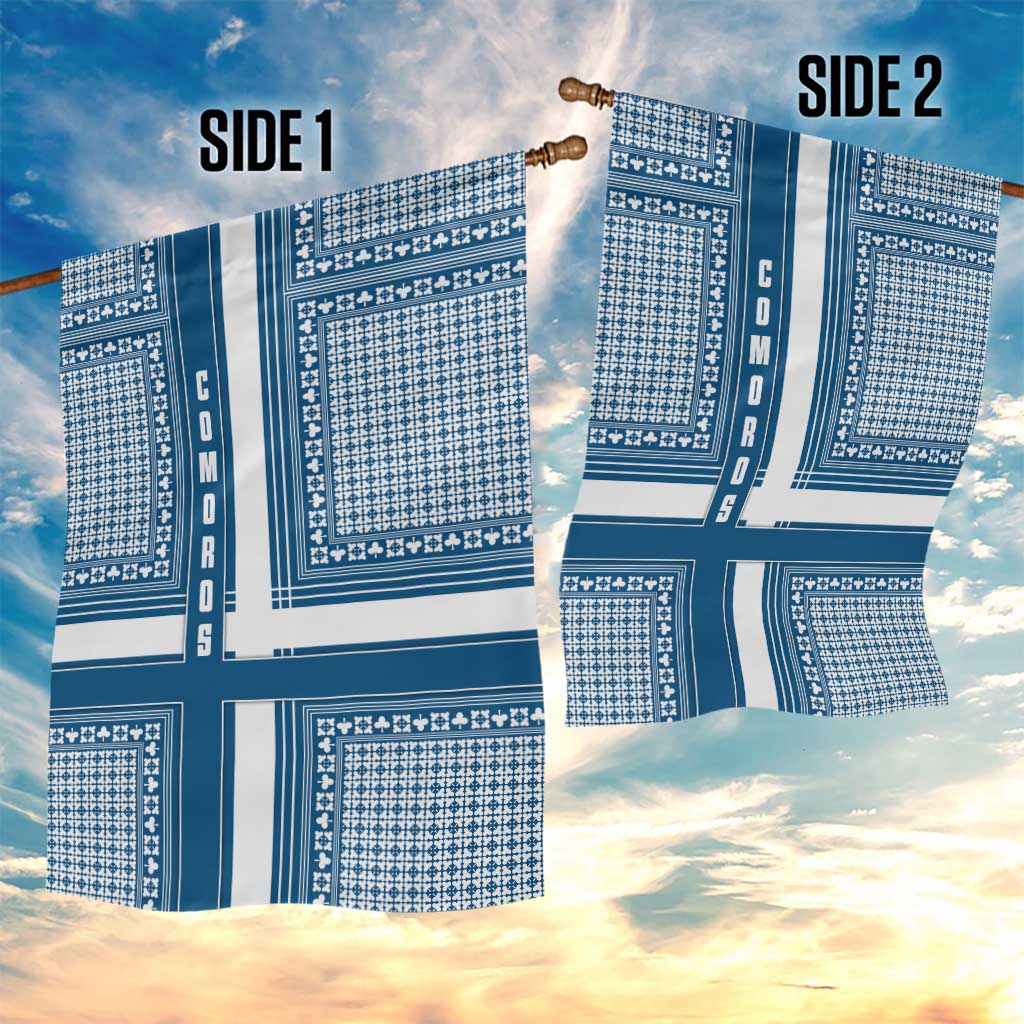Comoros Garden Flag - Blue and White Traditional Geometric Pattern and National Flag Detail