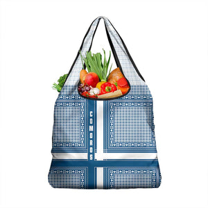 Comoros Grocery Bag - Blue and White Traditional Geometric Pattern and National Flag Detail
