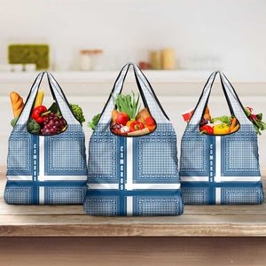 Comoros Grocery Bag - Blue and White Traditional Geometric Pattern and National Flag Detail