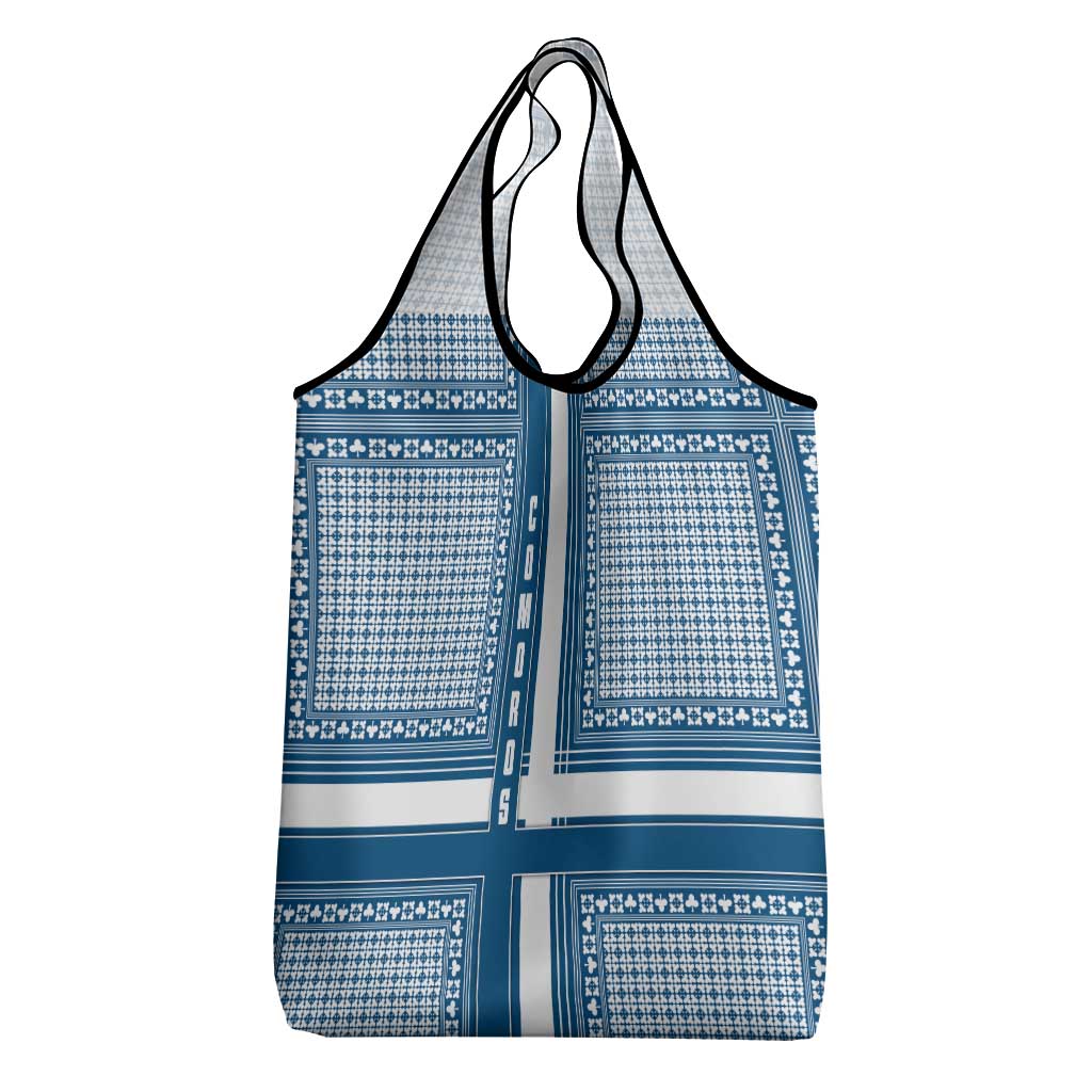 Comoros Grocery Bag - Blue and White Traditional Geometric Pattern and National Flag Detail