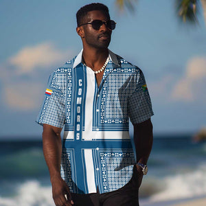 Comoros Hawaiian Shirt - Blue and White Traditional Geometric Pattern and National Flag Detail