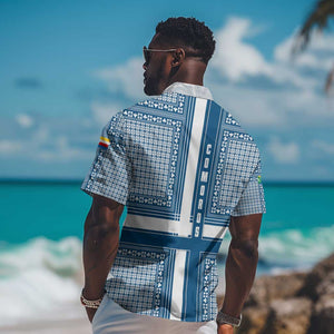 Comoros Hawaiian Shirt - Blue and White Traditional Geometric Pattern and National Flag Detail