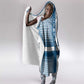 Comoros Hooded Blanket - Blue and White Traditional Geometric Pattern and National Flag Detail
