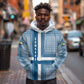 Comoros Hoodie - Blue and White Traditional Geometric Pattern and National Flag Detail