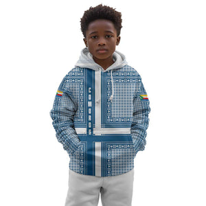 Comoros Kid Hoodie - Blue and White Traditional Geometric Pattern and National Flag Detail