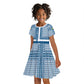 Comoros Kid Short Sleeve Dress - Blue and White Traditional Geometric Pattern and National Flag Detail